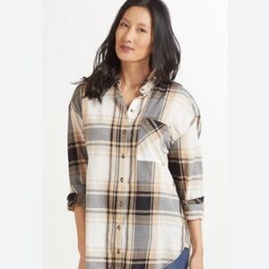 Sanctuary Boyfriend Blk/Tan Plaid High Low button down front shirt/tunic
